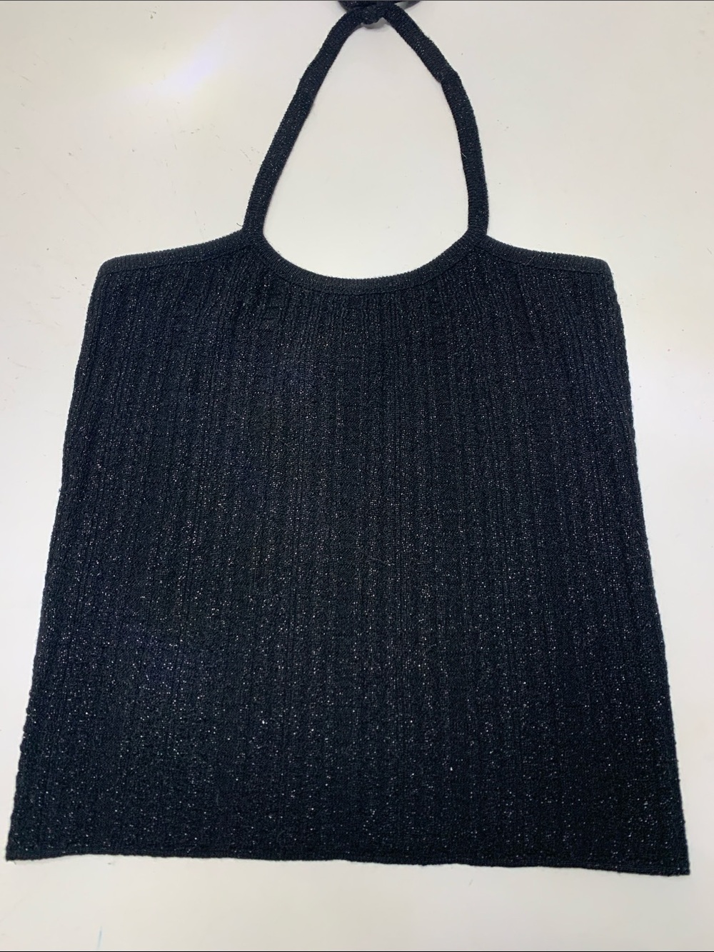 Cynthia Rowley Y2 K ribbed Black Sparkle Knit Halter Tie neck cropped fit sz S